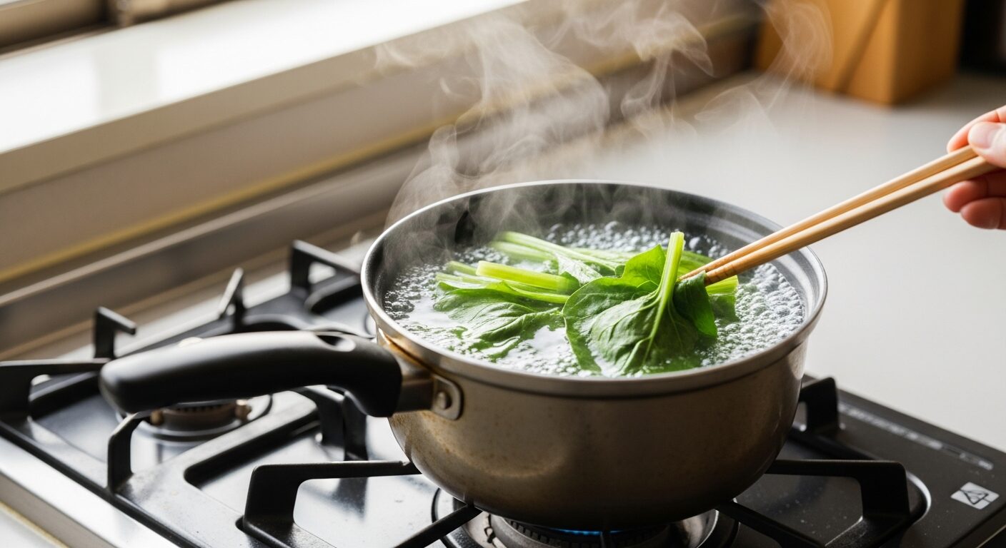 アクの弱いものから順番に一つの鍋で茹でていく工夫